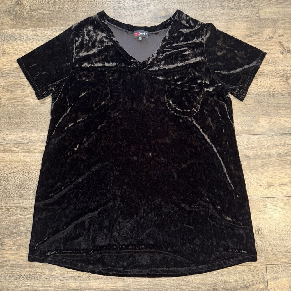 VTG Poof Top Womens 3X Black Crushed Velvet Short Sleeve Grunge Y2K Goth Tee
